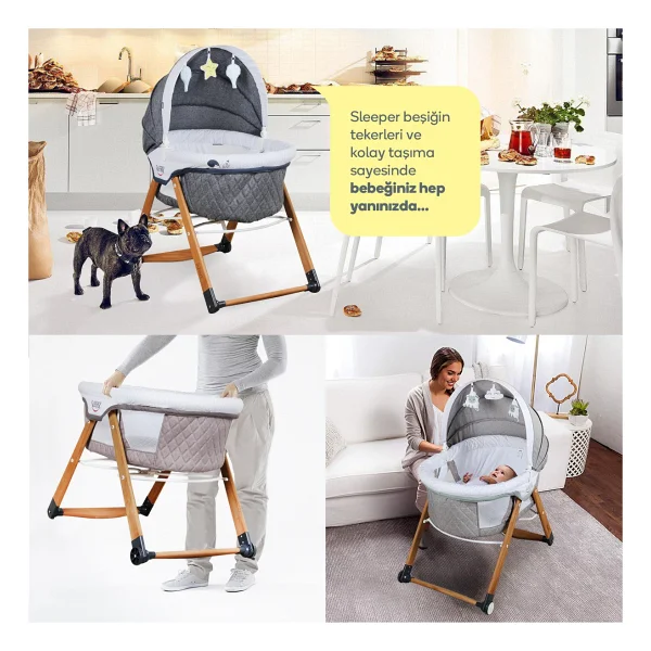 Kiwi Safe & Comfort Sleeper All İn One Kahverengi Sallanır Katlanır Ahşap Beşik - Görsel 5