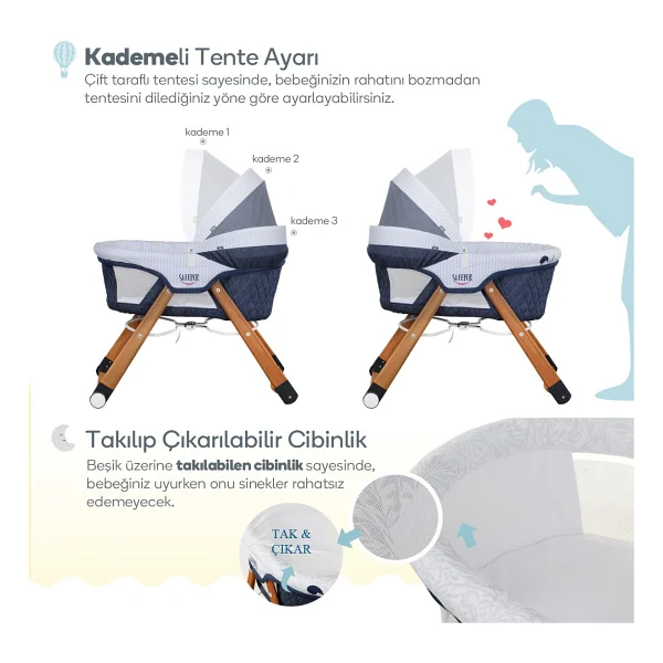 Kiwi Safe & Comfort Sleeper All İn One Kahverengi Sallanır Katlanır Ahşap Beşik - Görsel 6