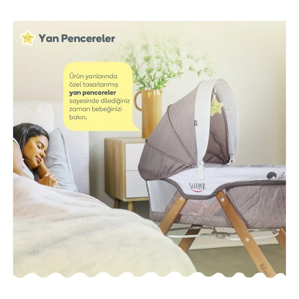 Kiwi Safe & Comfort Sleeper All İn One Kahverengi Sallanır Katlanır Ahşap Beşik - Görsel 7