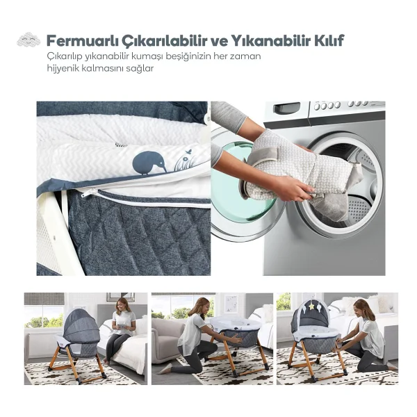 Kiwi Safe & Comfort Sleeper All İn One Kahverengi Sallanır Katlanır Ahşap Beşik - Görsel 8