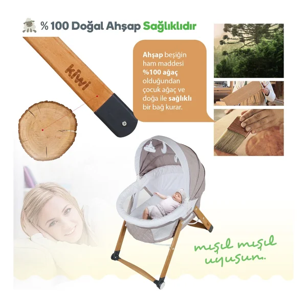 Kiwi Safe & Comfort Sleeper All İn One Kahverengi Sallanır Katlanır Ahşap Beşik - Görsel 9