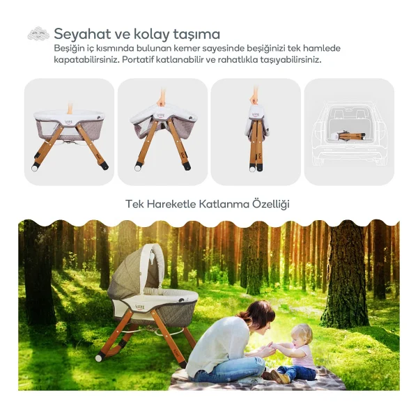 Kiwi Safe & Comfort Sleeper All İn One Kahverengi Sallanır Katlanır Ahşap Beşik - Görsel 10