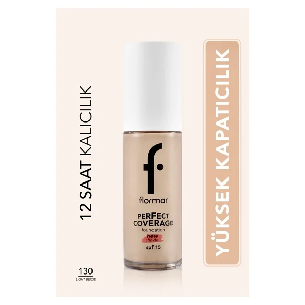 Flormar Perfect Coverage Yarı Parlak Bitişli Spf 15 130 Light Beige 30 Ml Likit Fondöten - Görsel 6