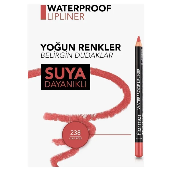 Flormar Waterproof Lipliner 238 Pure Rose Dudak Kalemi - Görsel 5