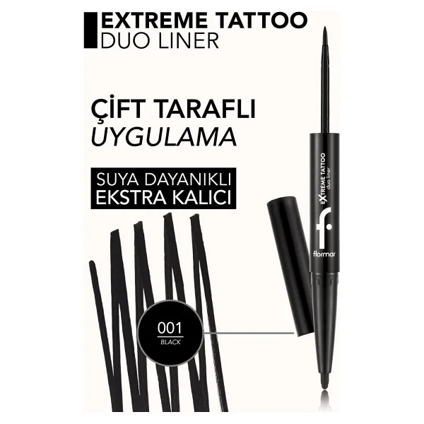 Flormar Extreme Tattoo Duo 001 Black 2'si 1 Arada Göz Kalemi & Eyeliner - Görsel 5
