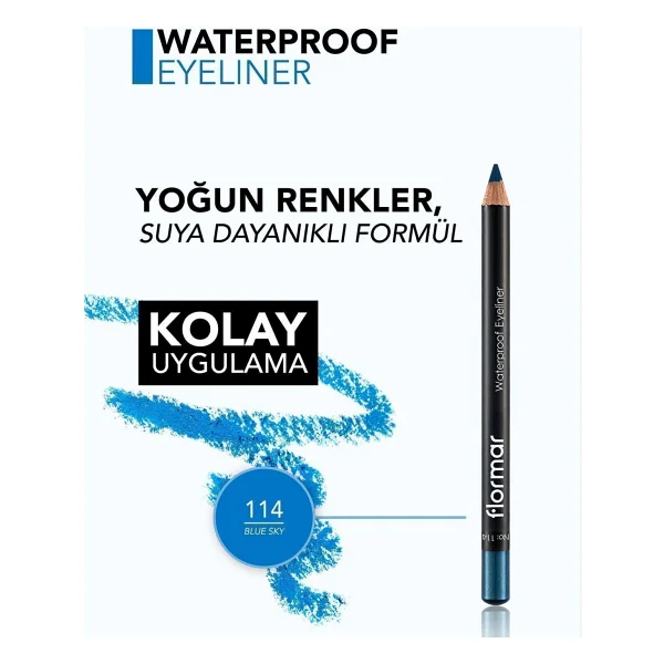 Flormar Suya Dayanıklı Mavi Göz Kalemi Waterproof Eyeliner Kolay Uygulama Özelliği İle - Görsel 6