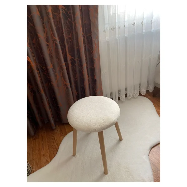 Bounteous Ahşap Ayak Dekoratif Peluş Puf Tabure Beyaz - 35 X 35 - Görsel 2