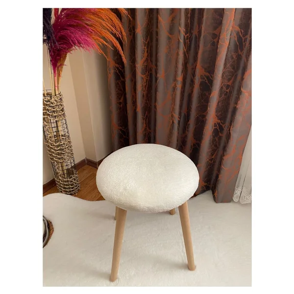 Bounteous Ahşap Ayak Dekoratif Peluş Puf Tabure Beyaz - 35 X 35 - Görsel 3