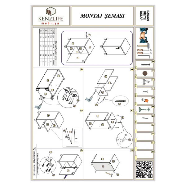 Kenzlife Kilitli Dolap Rana39 Byz 47x39x39 Banyo Dolabi Hazir Mutfak Ofis Kiler Kitaplik Evrak Ayakli - Görsel 4