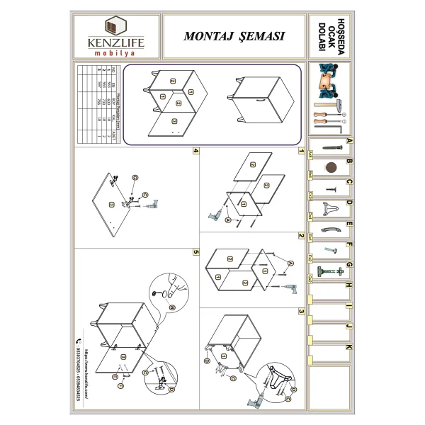 Kenzlife Ocak Dolabi Hosseda Byz 85x60x56 Hazir Mutfak Klasik Set Ustu Ocak İcin Arkaliksiz - Görsel 4