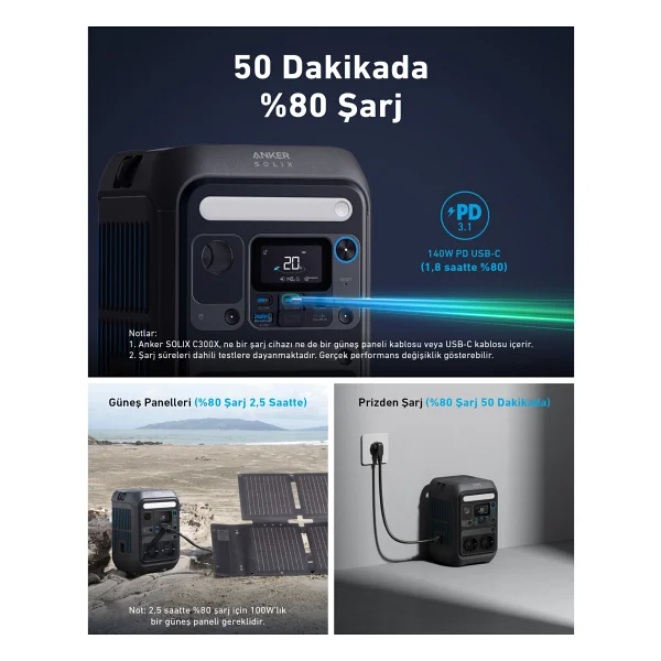 Anker Solix C300x Ac 288 Wh 300 W Taşınabilir Güç Kaynağı - Görsel 4