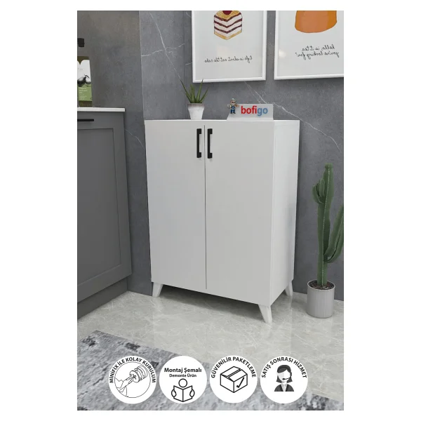 Bofigo 4 Raflı Çok Amaçlı Dolap Çok Amaçlı Mutfak Dolabı Banyo Dolabı Ceren Beyaz - Görsel 8