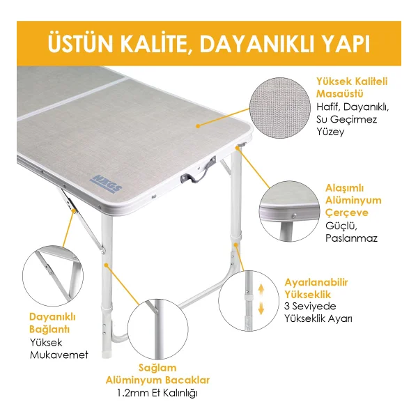 Haegs 120x60 Cm Alüminyum Katlanır Kamp Masası - Görsel 3