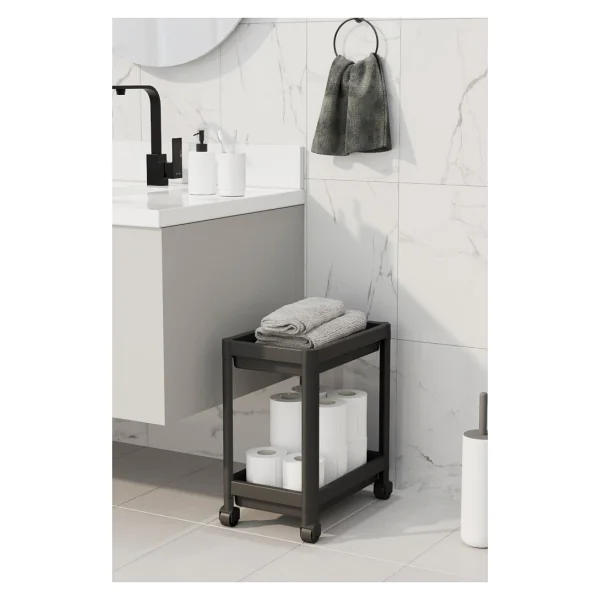 Mithra Life 2 Katlı Tekerlekli Tezgah Altı Siyah Banyo Mutfak Rafı Mıt1121 - Görsel 3