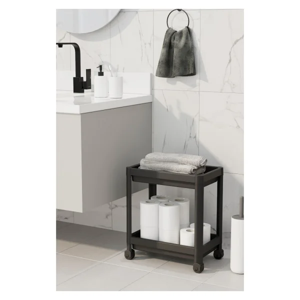 Mithra Life 2 Katlı Tekerlekli Tezgah Altı Siyah Banyo Mutfak Rafı Mıt1121 - Görsel 4