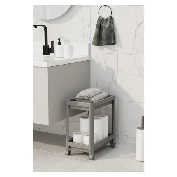Mithra Life 2 Katlı Tekerlekli Tezgah Altı Gri Banyo Mutfak Rafı Mıt1123 - Görsel 3