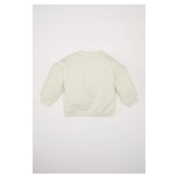 Defacto Kız Bebek Bisiklet Yaka Yılbaşı Temalı İçi Yumuşak Tüylü Sweatshirt D6229a524wner233 Ekru - Görsel 4