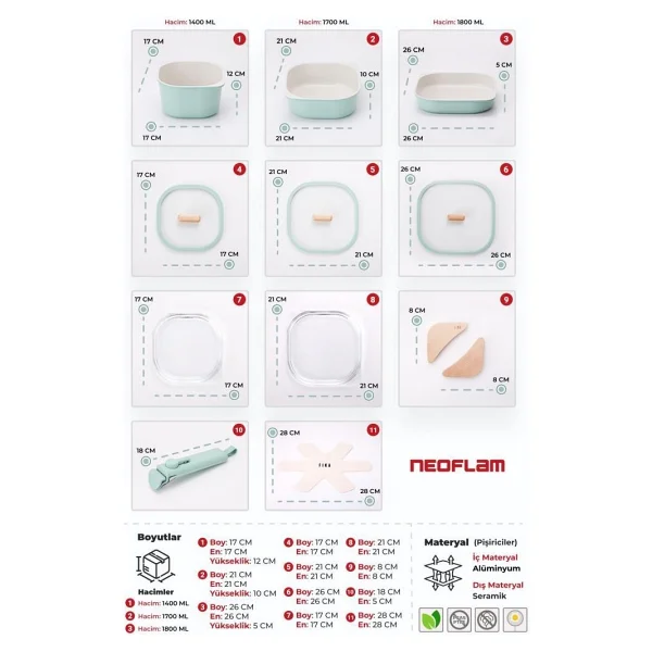 Neoflam Fika Comfort Yeşil 11 Parça Tava Tencere Seti - Görsel 7