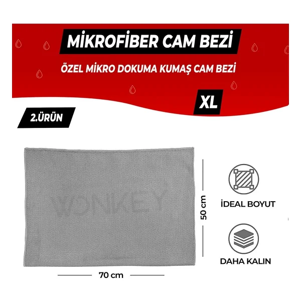 Wonkey - Mikrofiber Oto Yıkama Temizleme Seti Araç Kurulama Havlusu + Otomobil Cam Bezi + Araba Yıkama Eldiveni Paketi (3'lü Set) - Görsel 5