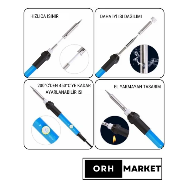 60w Lehimleme Seti - Sıcaklık Ayarlı Havya, Stand, Lehim Pompası, Pasta Ve Elektrik Bandı - Görsel 3