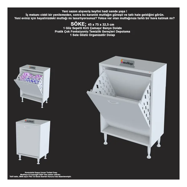 Modilayn Soke 45 X 75 X 32,5 Cm Kirli Camasir Sepetli Banyo Dolabi - Görsel 5