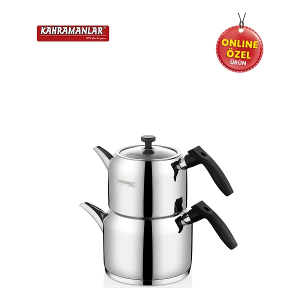 Kahramanlar Delux Mini Boy Çaydanlık Takımı 18/10 Paslanmaz Çelik Siyah Renk 4 Parça - Görsel 6