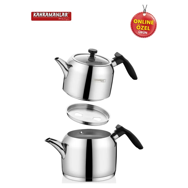 Kahramanlar Delux Mini Boy Çaydanlık Takımı 18/10 Paslanmaz Çelik Siyah Renk 4 Parça - Görsel 7