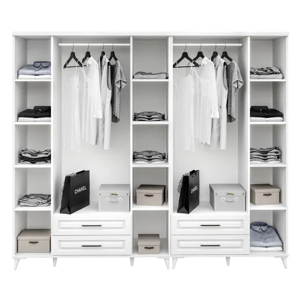 GuneyStore Ücretsiz Montaj - %100 MDF Gözde 7 Kapaklı Yüklüklü Beyaz Gardırop - MDF Dolap - Elbise Dolabı - Görsel 4