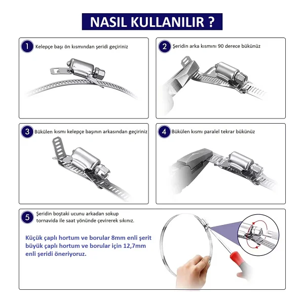 Yate10 Şerit Kelepçe Set 300cm Şerit 20 Adet Kelepçe - Görsel 5