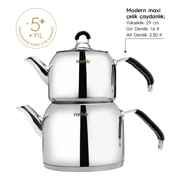 Nehir Modern Maxi Boy Çelik Çaydanlık - Görsel 4