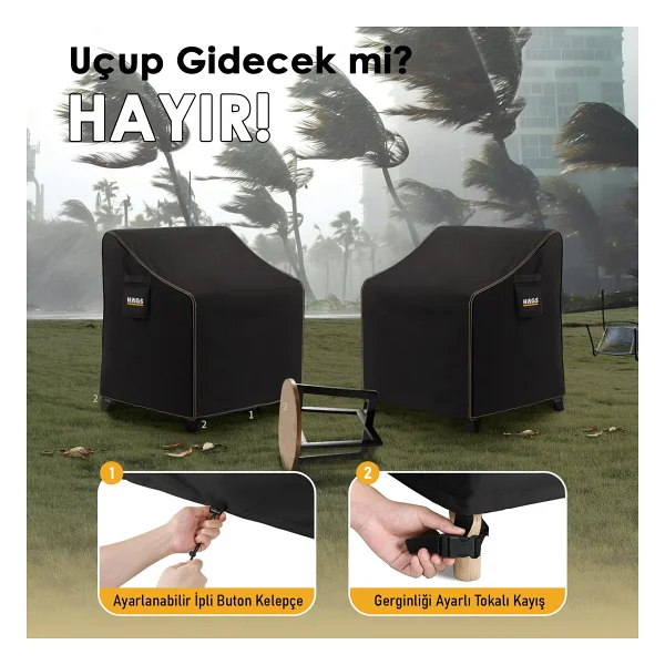 Hags Tek Kişilik Bahçe Koltuk Örtüsü, Bahçe Koltuk Koruma Brandası Örtüsü, 100-80-75cm - Siyah - Görsel 2