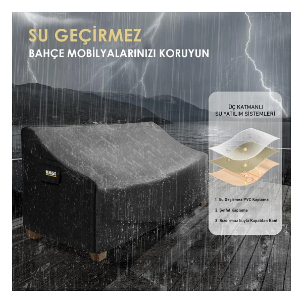 Hags Tek Kişilik Bahçe Koltuk Örtüsü, Bahçe Koltuk Koruma Brandası Örtüsü, 100-80-75cm - Siyah - Görsel 3