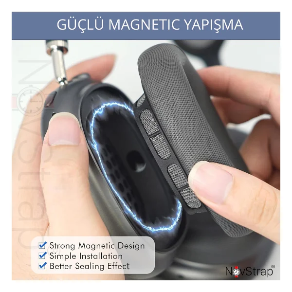 Novstrap Apple AirPods Max Ile Uyumlu Yedek Kulaklık Yastığı Pedi Süngeri Protein Deri Magnetic - Görsel 4