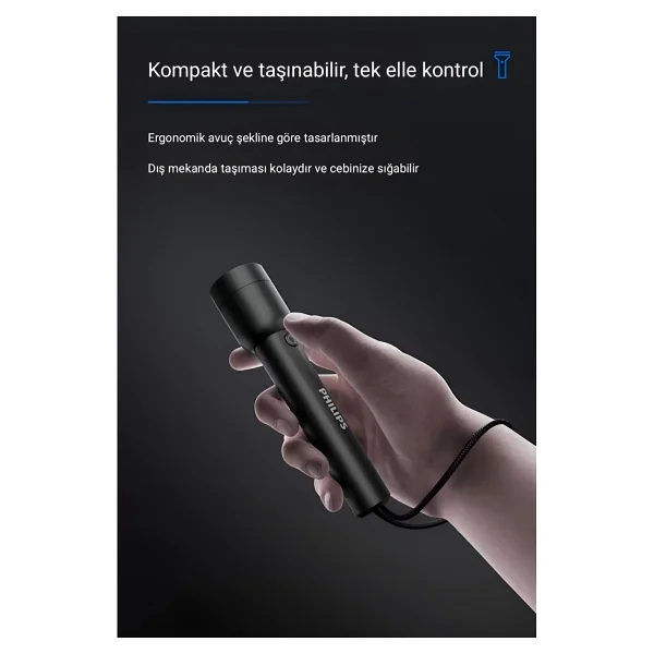 Philips Sfl1236 3w 300 Lümen Şarj Edilebilir LED El Feneri Siyah Ultra Hafif, 3 Işık Modlu (200mt Menzil, Ip44 Su Geçirmez) (Ramwhite Garantili) - Görsel 6