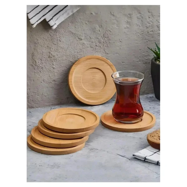 Dezi 6'lı Bambu Çay Tabağı Seti, Yuvarlak Bambu Çay Bardağı Altlığı - Görsel 5
