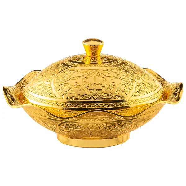 Sena Büyük Boy Oval Kapaklı Metal Şekerlik (033) - Gold - Görsel 2