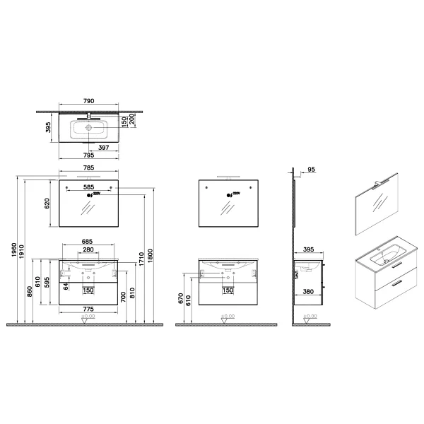 Vitra Mia 80 Cm Beyaz Banyo Dolabı Takımı 75024 - Görsel 8