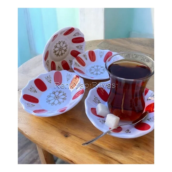 Hırdavatçım06 Kırmızı Beyaz Klasik Melamin Kahveci Tipi Çay Tabağı 6 Adet - Görsel 3