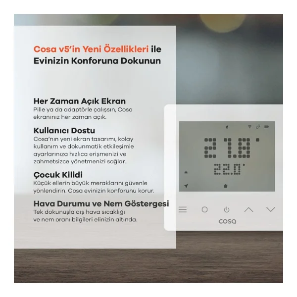 Cosa V5 Kombi Kontrolü Kablosuz Oda Termostatı - Görsel 2
