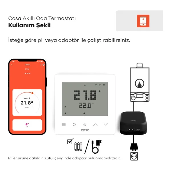 Cosa V5 Kombi Kontrolü Kablosuz Oda Termostatı - Görsel 3