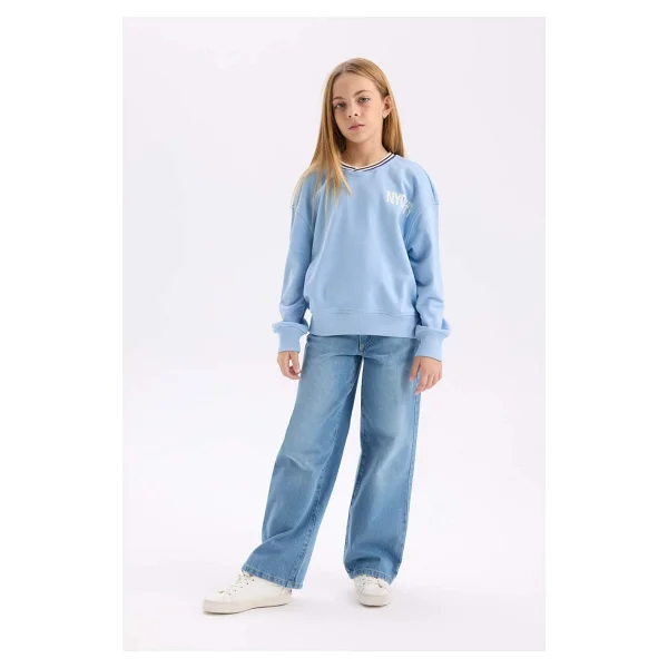 Defacto Kız Çocuk Relax Fit V Yaka Baskılı Sweatshirt D6987a824wnbe734 Mavi - Görsel 2