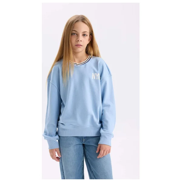 Defacto Kız Çocuk Relax Fit V Yaka Baskılı Sweatshirt D6987a824wnbe734 Mavi - Görsel 4