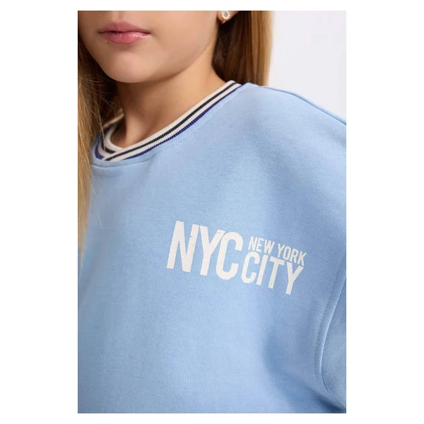 Defacto Kız Çocuk Relax Fit V Yaka Baskılı Sweatshirt D6987a824wnbe734 Mavi - Görsel 5