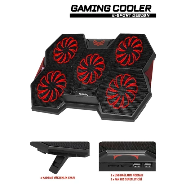 Frisby Gp4 E-Sport Desing 5 Fanlı Ledli 15-17" Laptop Soğutucu - Görsel 2
