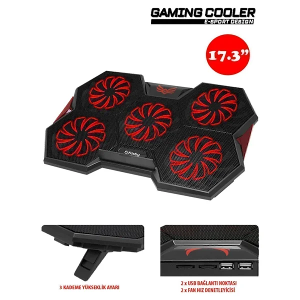 Frisby Gp4 E-Sport Desing 5 Fanlı Ledli 15-17" Laptop Soğutucu - Görsel 3