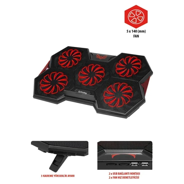 Frisby Gp4 E-Sport Desing 5 Fanlı Ledli 15-17" Laptop Soğutucu - Görsel 4
