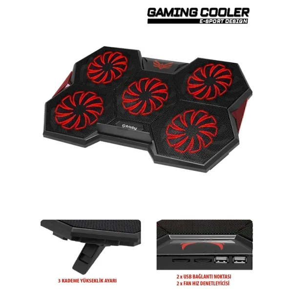 Frisby Gp4 E-Sport Desing 5 Fanlı Ledli 15-17" Laptop Soğutucu - Görsel 5