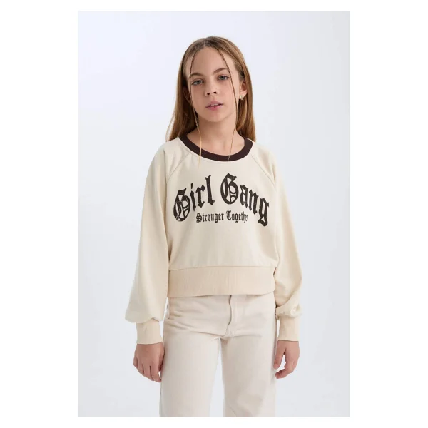 Defacto Kız Çocuk Relax Fit Bisiklet Yaka Baskılı İçi Yumuşak Tüylü Sweatshirt D7042a824wn - Görsel 4