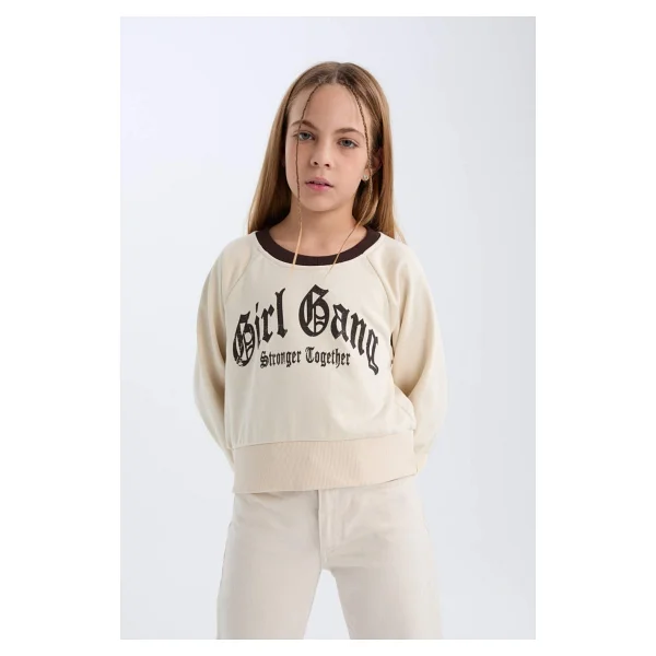 Defacto Kız Çocuk Relax Fit Bisiklet Yaka Baskılı İçi Yumuşak Tüylü Sweatshirt D7042a824wn - Görsel 5