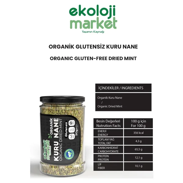 Ekoloji Market Organik Glutensiz Kuru Nane 30 Gr X3 / Organic Gluten-Free Dried Mint 30 Gr X3 - Görsel 2